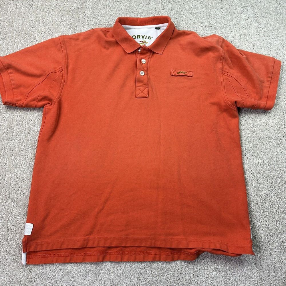 Orvis Polo Mens Large Orange Fly Fishing‎ Thick Heavy Shirt
